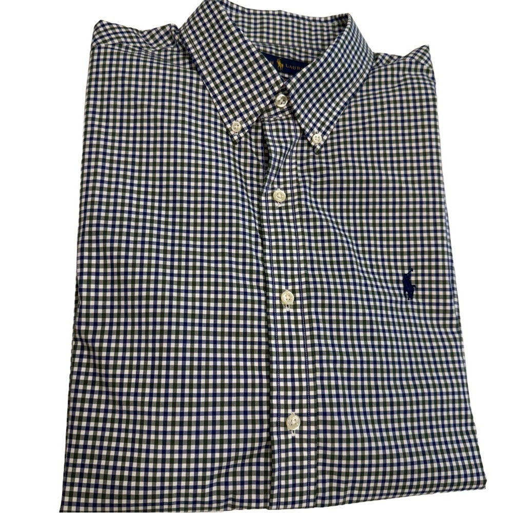 Ralph Lauren Men’s Button Down Oxford Shirt Navy & Green Check Sz L